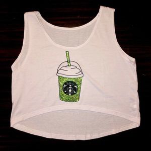 🍵 NEW STARBUCKS BLING GREEN TEA COFFEE CROP TOP